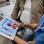 Nurse showing a patient health data on a tablet