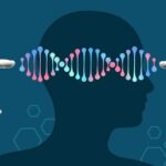 Mind Blanks: ADHD’s Surprising Sleep Episodes Illustration of a human head with DNA strands and hands reaching towards it