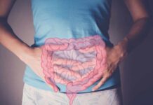 CHART YOUR FART – New Mobile App Measures Your Gut Health! Person holding their stomach with a graphic of intestines overlayed