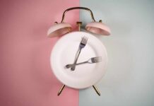Night Snacks Impact on Your Blood Pressure An alarm clock with a plate and two forks arranged in a creative design