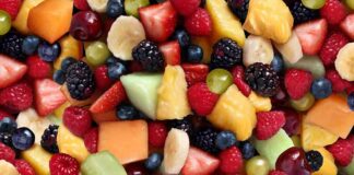 Mixed fruit salad with assorted berries and melons