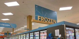 Frozen food aisle in a grocery store