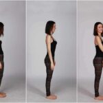 woman in side profile showing posture changes and thumbs up