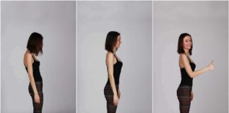 woman in side profile showing posture changes and thumbs up