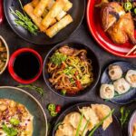 Assorted Asian dishes on a table