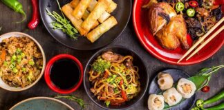 Assorted Asian dishes on a table
