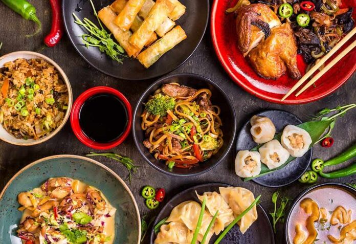 Assorted Asian dishes on a table
