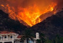 Santa Ana Fury: Fires Could Explode Wildfire engulfs hillside behind a suburban house