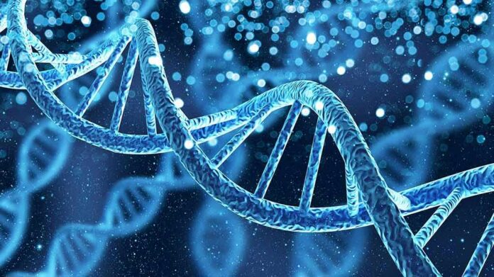 shutterstock_1665847021 DNA double helix with glowing particles