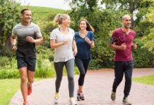 Fitness Myth Shattered: The Real Step Number Group of four adults jogging on a park path