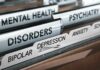 File drawer with tabs labeled for mental health disorders